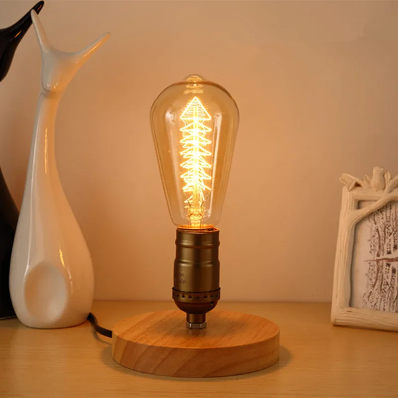 

Creative solid wood table lamp retro bedroom bedside lamp Edison Bulb 110/220V loft lamps Nordic E27 night light LED light CL523