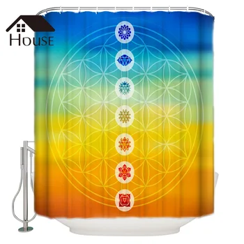 

Gradient Toned Chakra Centers Spiritual Power Universe Harmony Religious Design Long Fabric Bath Shower Curtains Bathroom Decor