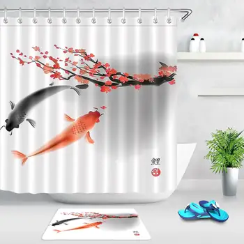 Traditional Chinese Style Bathroom Curtains Koi Carp Pink Flower Pattern Asian Fish Shower Curtains Waterproof Polyester Fabric
Traditional Chinese Style Bathroom Curtains Koi Carp Pink Flower Pattern Asian Fish Shower Curtains Waterproof Polyester Fabric