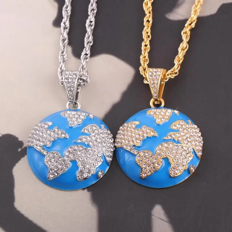 Fashion Personality Blue Earth Pendant Necklace Gold Plated Iced Out Chain Rhinestone Necklace Unisex Rock Hip Hop Jewelry
Fashion Personality Blue Earth Pendant Necklace Gold Plated Iced Out Chain Rhinestone Necklace Unisex Rock Hip Hop Jewelry
