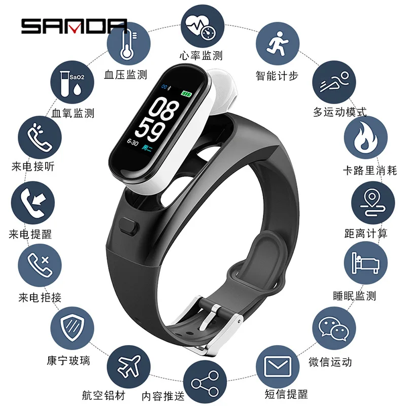 SANDA H109 Cross Border Color Screen Smart Call Bracelet Heart Rate Blood Pressure Blood Oxygen Multifunctional Bluetooth Headse
SANDA H109 Cross Border Color Screen Smart Call Bracelet Heart Rate Blood Pressure Blood Oxygen Multifunctional Bluetooth Headse