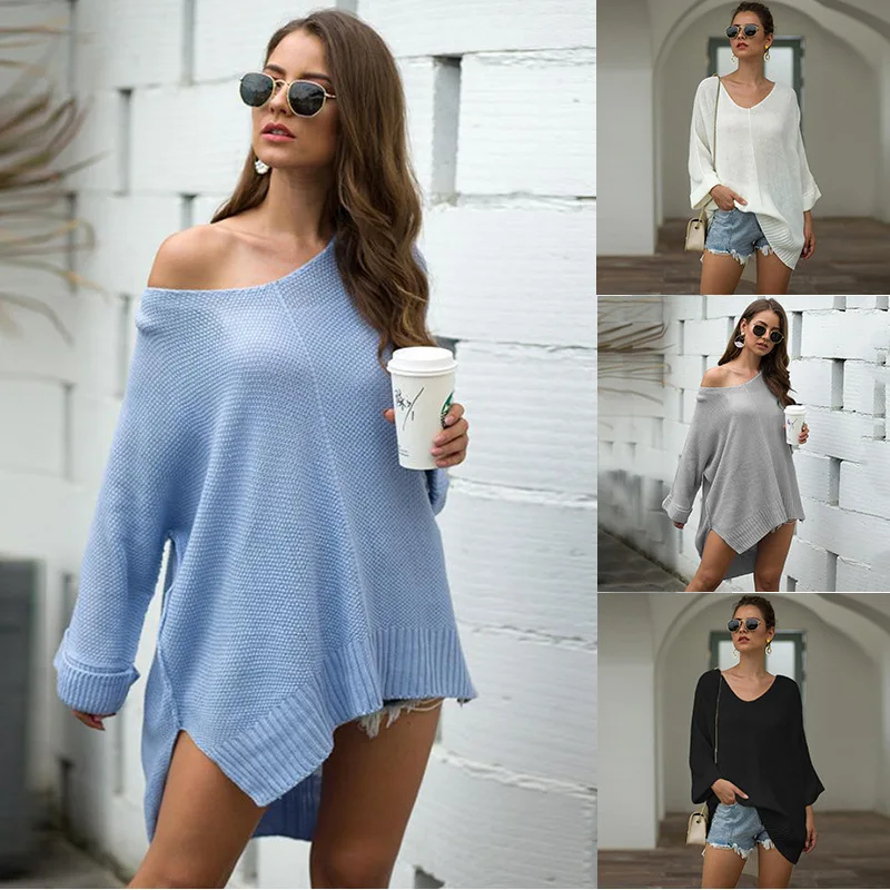 Autumn 2020 New Sweaters for Women Bat Off Shoulder Solid V-Neck Pullovers Loose Large Elegant Fashion Long Sleeve Top
Autumn 2020 New Sweaters for Women Bat Off Shoulder Solid V-Neck Pullovers Loose Large Elegant Fashion Long Sleeve Top
