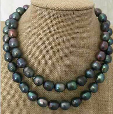 

Free shipping Pretty Natural Genuine 8-9mm tahitian black baroque pearl necklace 34''