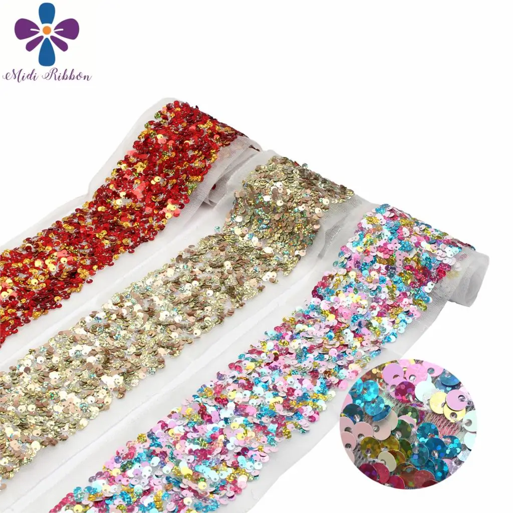 

3"75mm Scatter Sequin Tape (Back Side with Tulle, 9.5cm Width Added 1cm Edge both side) 25.5yards/Pack(3*8.5y/roll) DIY Bowknots