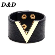 Europa e a grande pulseira de couro simples all-match ol v palavra ampla pulseira para feminino femme nova mão manguito pulseira de jóias(China)