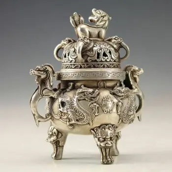 China Oriental Vintage Silver Bronze Hand-work Dragon Incense Burner
China Oriental Vintage Silver Bronze Hand-work Dragon Incense Burner