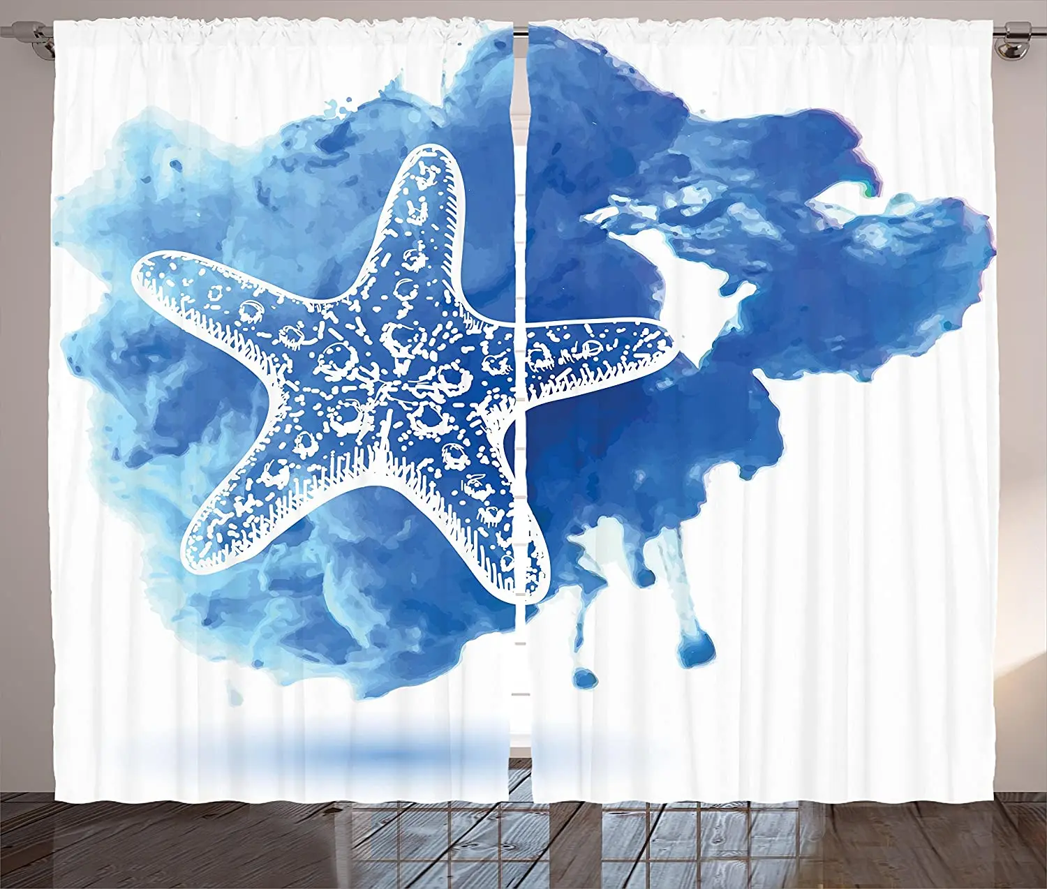 Фото Морские шторы Морская звезда на акварельном пейнтболе акварельный брызговик | Шторы (4000986480702)