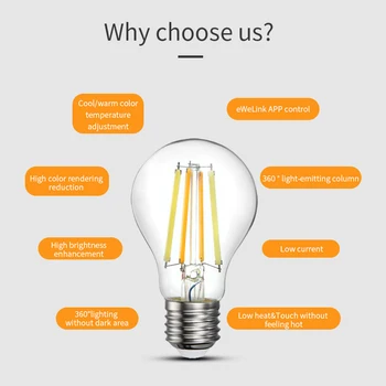 Dimmable Smart LED Filament Bulb E27 7.5W Ball Cold And Warm Lights WiFi Remote Control Works With EWeLink APP Smart Hom System
Dimmable Smart LED Filament Bulb E27 7.5W Ball Cold And Warm Lights WiFi Remote Control Works With EWeLink APP Smart Hom System