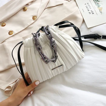 Metal Chain Small PU Leather Drawstring Bucket Bag Crossbody Bags For Women 2020 Folds Design Shoulder Handbags Cross Body Bag
Metal Chain Small PU Leather Drawstring Bucket Bag Crossbody Bags For Women 2020 Folds Design Shoulder Handbags Cross Body Bag