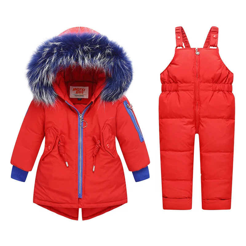 Детский зимний комбинезон куртка на утином пуху с капюшоном и для девочек до-30