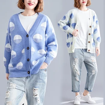 Women Long Sweater and Cardigans Knit Jackets Oversized Sweaters Ponchoes Button Dots Loose Female Cardigans 2019 Autumn Winter
Women Long Sweater and Cardigans Knit Jackets Oversized Sweaters Ponchoes Button Dots Loose Female Cardigans 2019 Autumn Winter