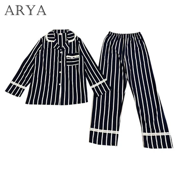 2019 Autumn Women's Pajamas Sets With Striped Fashion Luxury Female Cotton Two Pieces Shirts + Pants Nighties Sleepwear
2019 Autumn Women's Pajamas Sets With Striped Fashion Luxury Female Cotton Two Pieces Shirts + Pants Nighties Sleepwear