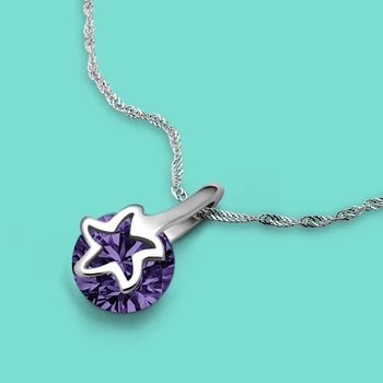 

NA/EU popular silver jewelry women's 925 sterling silver necklace noble AAAAA purple cubic zircon pendant clavicle chain bijoux