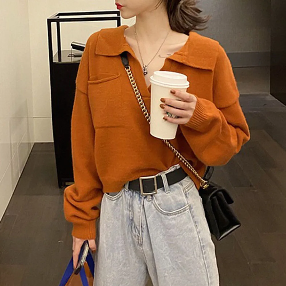 2020 Autumn Winter Clothes Loose V-neck Knitted Bottoming Pullover Thick Short Sweater Women Pockets Solid Color Retro Sweaters
2020 Autumn Winter Clothes Loose V-neck Knitted Bottoming Pullover Thick Short Sweater Women Pockets Solid Color Retro Sweaters