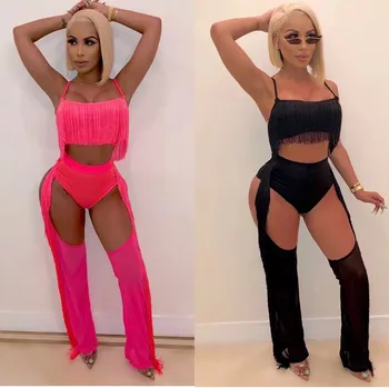 Women 2 Piece Set Sexy Club Outfits Festival Crop Top Hollow Out Mesh Pants Set Party Tassel Two Piece Matching Sets
Women 2 Piece Set Sexy Club Outfits Festival Crop Top Hollow Out Mesh Pants Set Party Tassel Two Piece Matching Sets