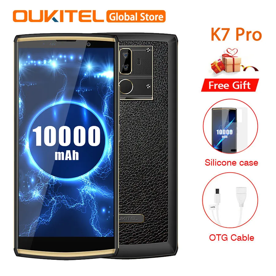 

OUKITEL K7 Pro 6.0" FHD+ 18:9 Android 9.0 Smartphone MT6763 Octa Core 4GB 64GB 10000mAh Fingerprint 9V/2A 4G Mobile Phone