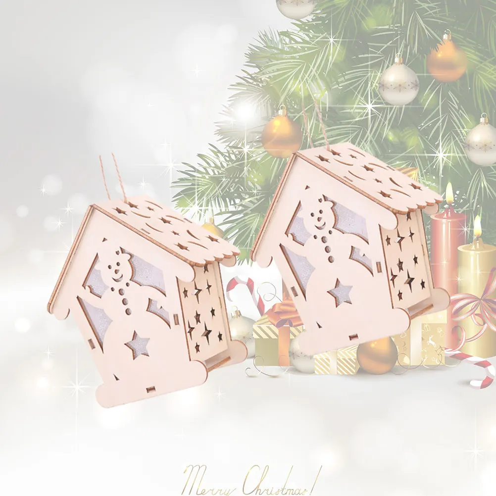 2 pcs diy house pendant creative christmas wooden decorative