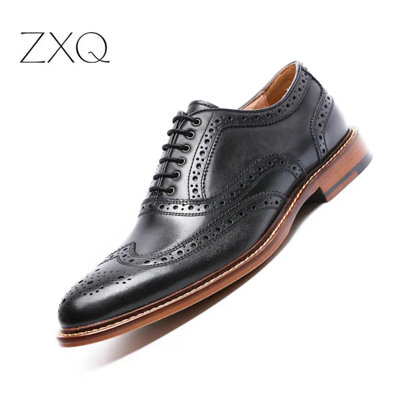 Big Sale Handmade Men Brogues Genuine Leather Men Dress Shoes Black Carved Bullock Designer Oxford Shoes For Men