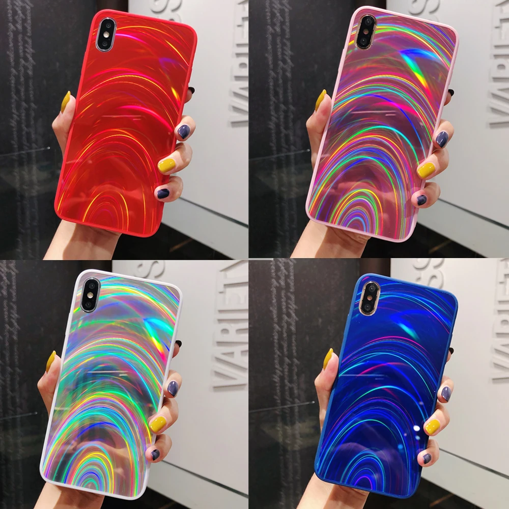Радужный глянцевый силиконовый чехол для iPhone 11 Pro Max 2019 блестящий зеркальный X XR XS 6