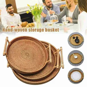 Rattan Storage Tray Round Shape Basket With Handle Hand-woven Rattan Tray Wicker Basket Bread Fruit Food Breakfast Display Case
Rattan Storage Tray Round Shape Basket With Handle Hand-woven Rattan Tray Wicker Basket Bread Fruit Food Breakfast Display Case
