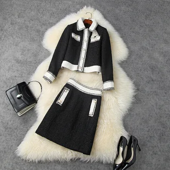 2020 winter women tweed mini skirt suit color block turn down collar single breasted jacket and black skirts two piece outfits
2020 winter women tweed mini skirt suit color block turn down collar single breasted jacket and black skirts two piece outfits
