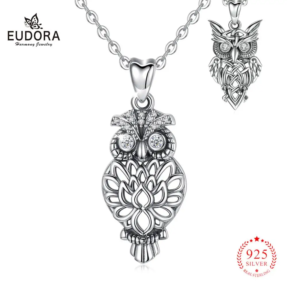 Owl Necklace EUDORA 925 Sterling Silver Exquisite Pendant Necklaces for Women Clear Cubic Zircon Collar Fashion Jewelry D434 | Украшения и