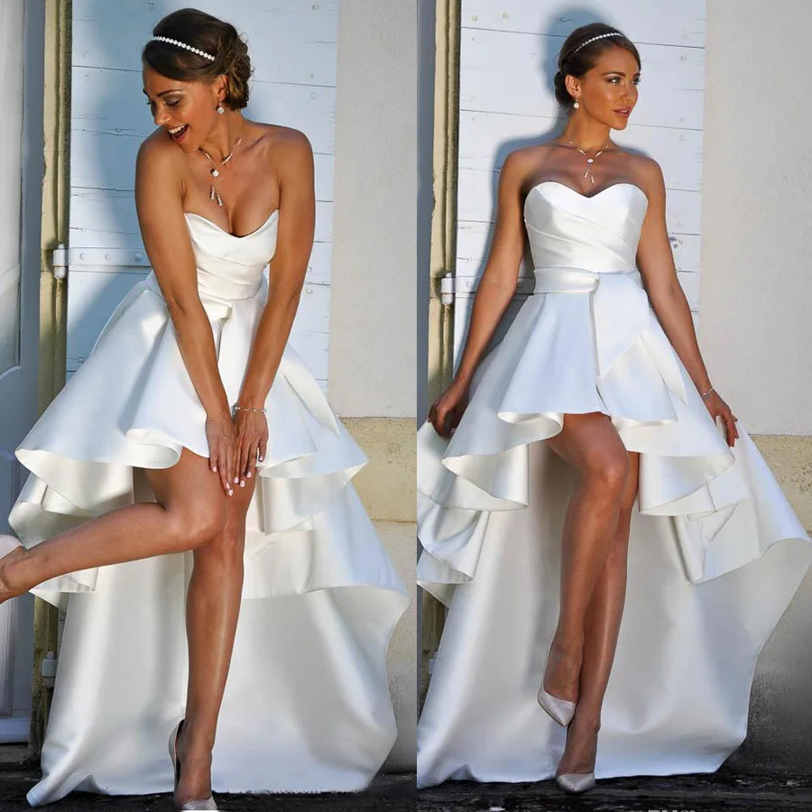 2020 High Low Satin A Line Short Wedding Dresses Sweetheart Ruched Short Front Long Back Informal Bridal Gowns Custom Made
2020 High Low Satin A Line Short Wedding Dresses Sweetheart Ruched Short Front Long Back Informal Bridal Gowns Custom Made