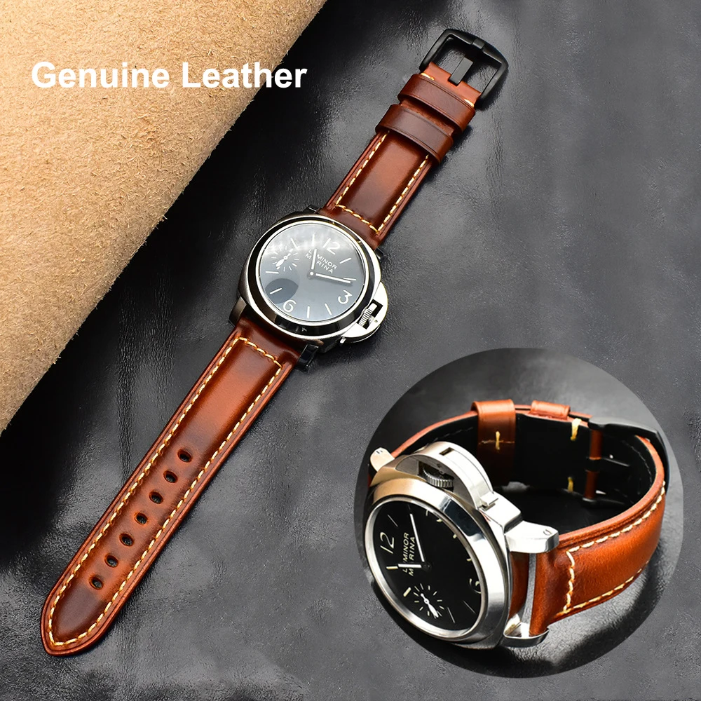 

Retro Genuine Leather Strap Oil Wax Oily Discoloration Cowhide Leather Watchband 18mm 20mm 22mm 24mm 26mm Watch Bracelet Band