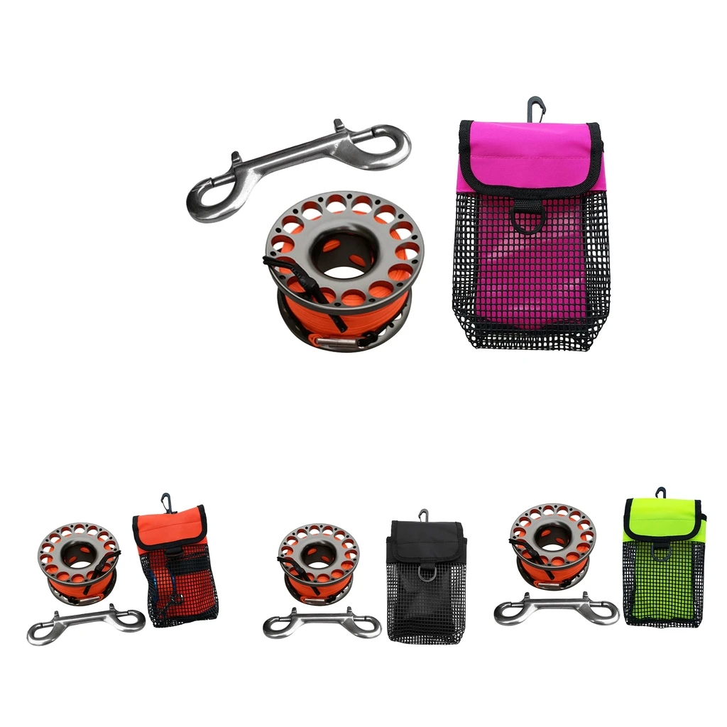 Scuba Diving Finger Spool Reel with 30m Guide Line Ended Bolt Clip + SMB Reel Surface Marker Buoy Holder Carry Mesh Bag Pocket Scuba Diving Finger Spool Reel with 30m Guide Line Ended Bolt Clip + SMB Reel Surface Marker Buoy Holder Carry Mesh Bag Pocket