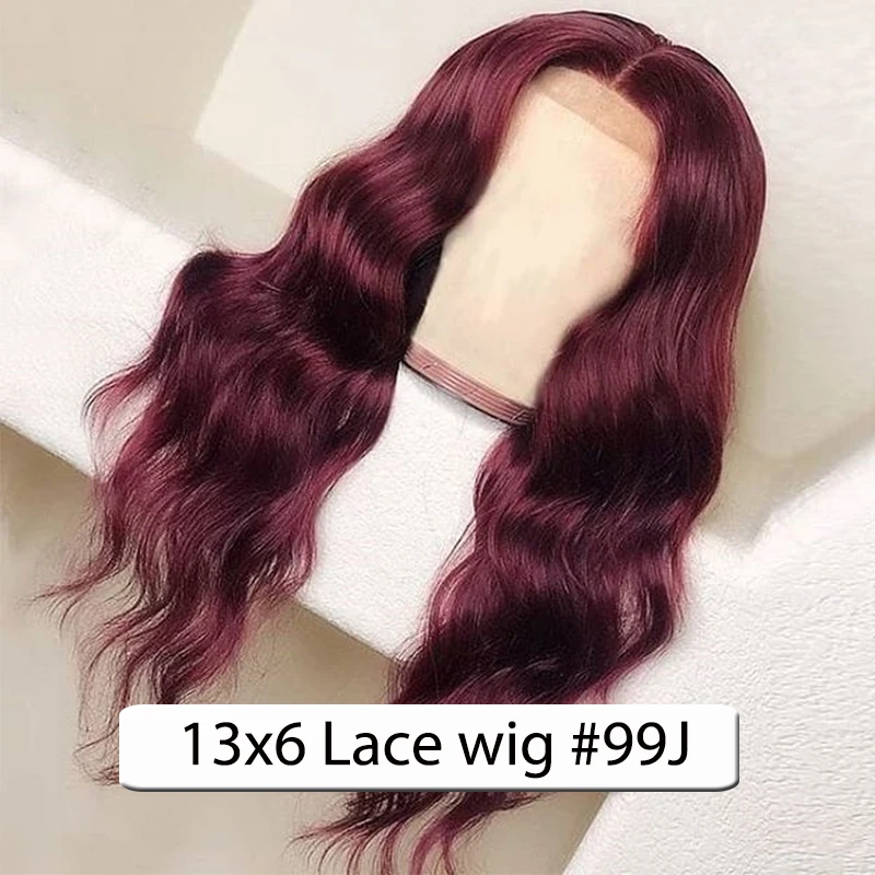 #99J Body Wave Lace Front Human Hair Wigs Pre Pluecked With Baby Hair Colored Red Full Wavy Colorful Wig