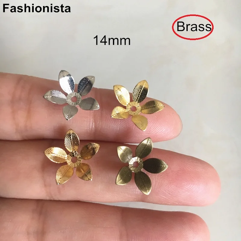 Колпачки для бусин 14 мм латунные цветочные филигранные цветы цвет золото/сталь