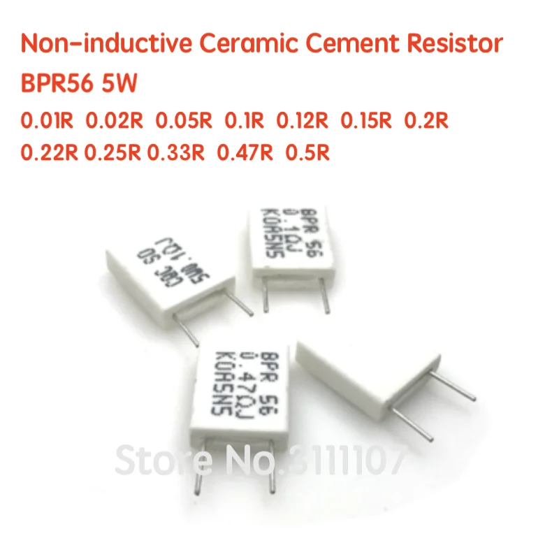 

10PCS/LOT BPR56 5W 0.01R 0.1 0.15 0.22 0.25 0.33 0.5ohm Non-inductive Ceramic Cement Resistor 0.1R 0.15R 0.22R 0.25R 0.33R 0.5R