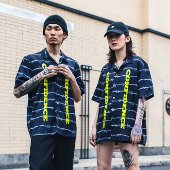 Spring and Summer New Short-sleeved Creative Printing Stripes Casual Couple Loose Shirt Male and Female Streetwear 
Spring and Summer New Short-sleeved Creative Printing Stripes Casual Couple Loose Shirt Male and Female Streetwear