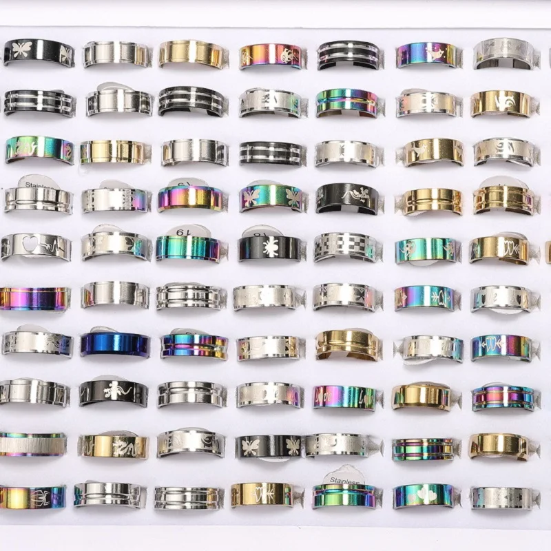 

MIXMAX 100pcs Stainless Steel Rings Mens Womens Fashion Jewelry Mixed Styles Ring Party Gift Wholesale Bulk Lot Dropshipping