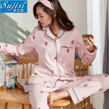 Ladies Pajamas Autumn Pants Set New Long Sleeve Cotton Strawberry Home Wear Cardigan Pants Set
Ladies Pajamas Autumn Pants Set New Long Sleeve Cotton Strawberry Home Wear Cardigan Pants Set