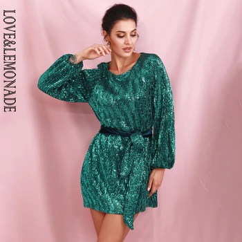 LOVE&LEMONADE Green Loose Lantern Sleeve Pleated Sequins Mini Dress (With Belt) LM82165
LOVE&LEMONADE Green Loose Lantern Sleeve Pleated Sequins Mini Dress (With Belt) LM82165