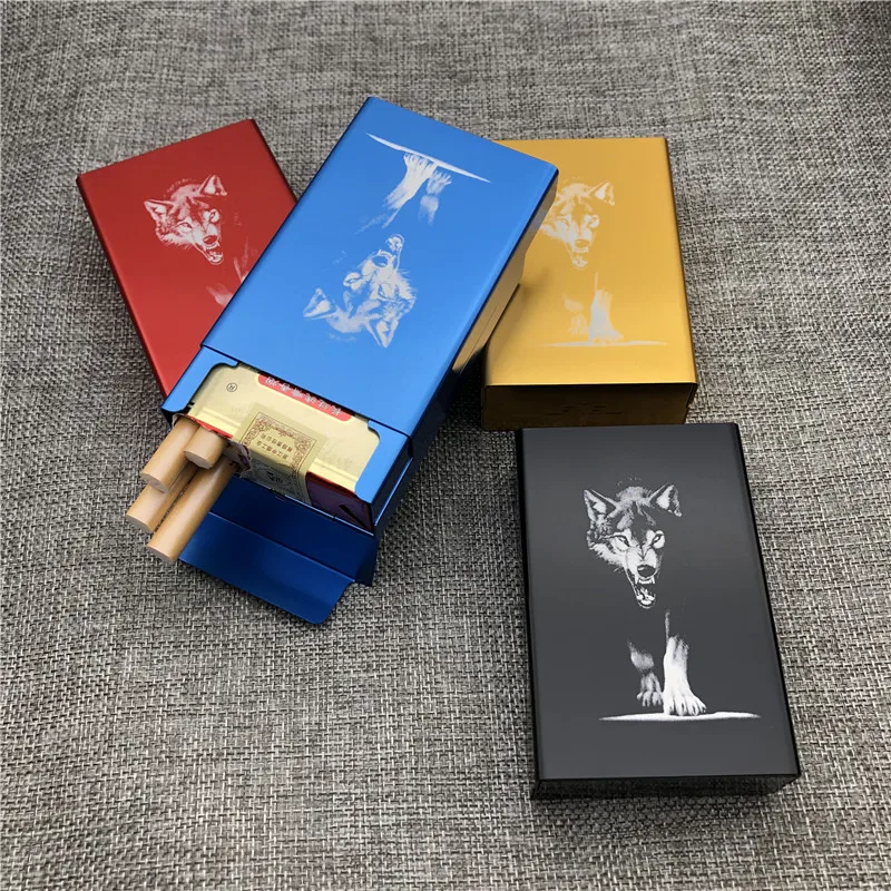 King Wolf Black Blue Golden Red Aluminium Alloy Portable Cigarette Case Laser Carved Wolf Cigarette Boxes Smoking Holders
King Wolf Black Blue Golden Red Aluminium Alloy Portable Cigarette Case Laser Carved Wolf Cigarette Boxes Smoking Holders