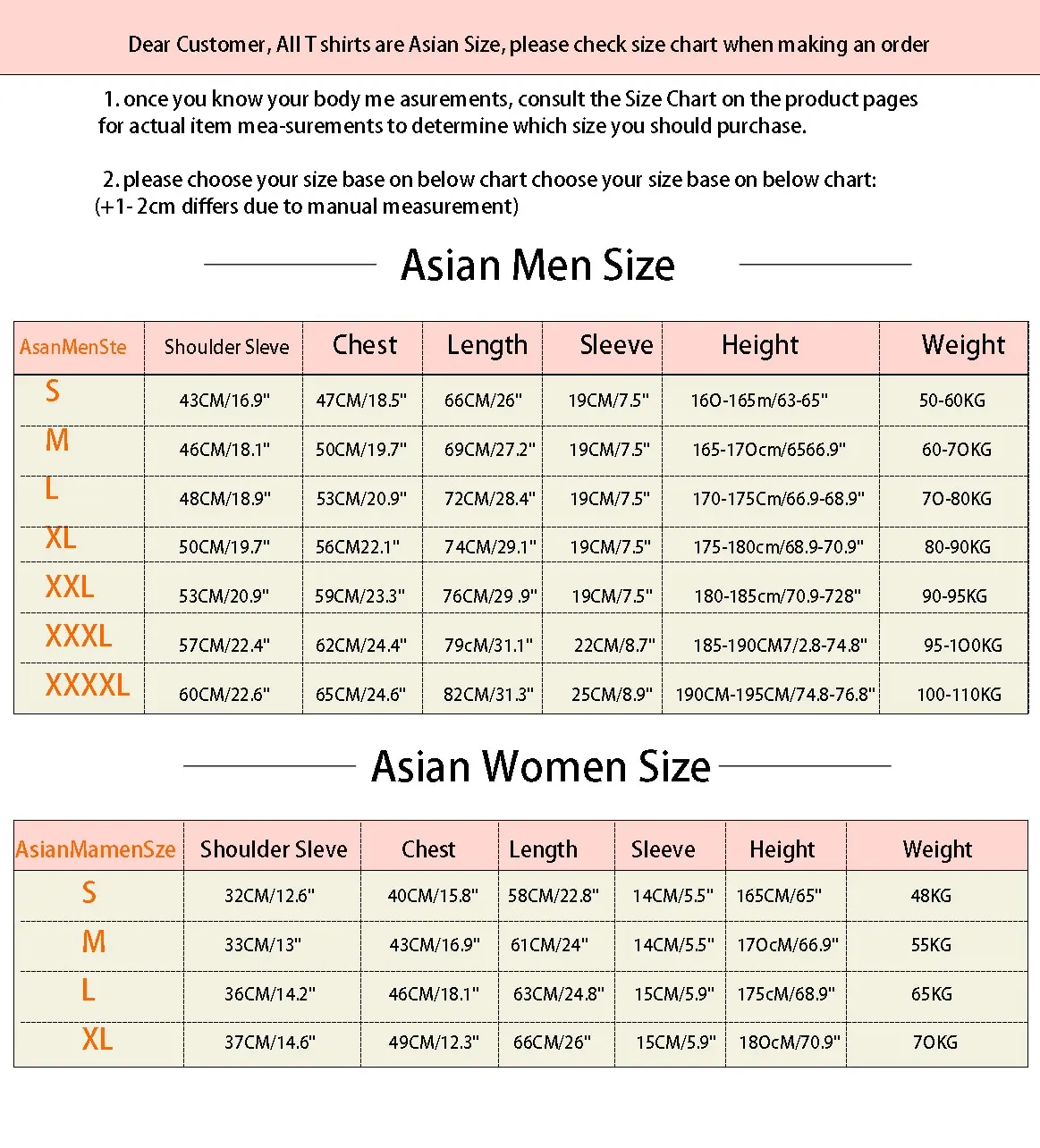 Alcott Size Chart