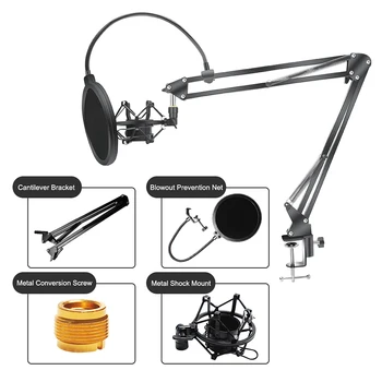 

BM 800 Suspension Scissor Arm Microphone Mic Stand BM800 Clip Holder and Table Mounting Clamp Pop Filter Windscreen Mask Shield