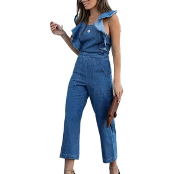 Women'S Summer Ruffled Denim Jumpsuits And Rompers Ladies Sleeveless Wide Leg Long Romper Pants Backless Ankle Jeans Jumpsuits
Women'S Summer Ruffled Denim Jumpsuits And Rompers Ladies Sleeveless Wide Leg Long Romper Pants Backless Ankle Jeans Jumpsuits