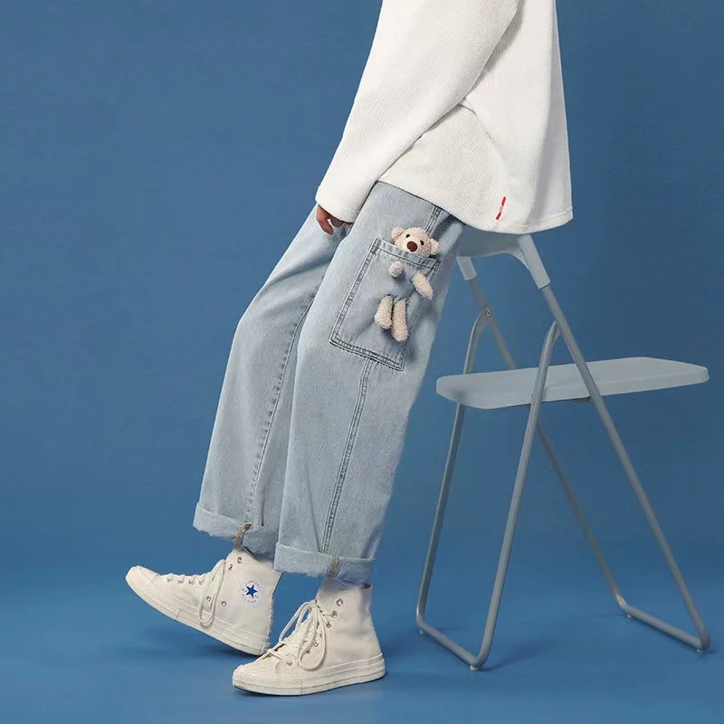 2021 Men's Bear Decoration Casual Pants Fashion Trend Black/blue Jeans Loose Streetwear Straight Pants trousers trousers S-3XL
2021 Men's Bear Decoration Casual Pants Fashion Trend Black/blue Jeans Loose Streetwear Straight Pants trousers trousers S-3XL
