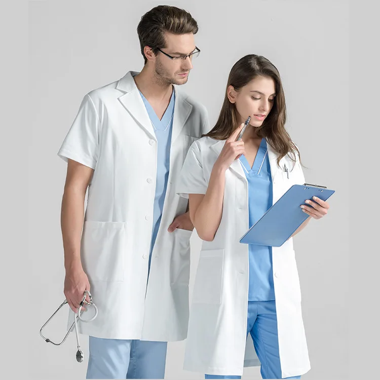 

Korean-style White Coat Anti-static Doctor Nurses' Uniform Long Sleeve Men And Women Plastic Beauty Munsu Hospital Work Uniforms