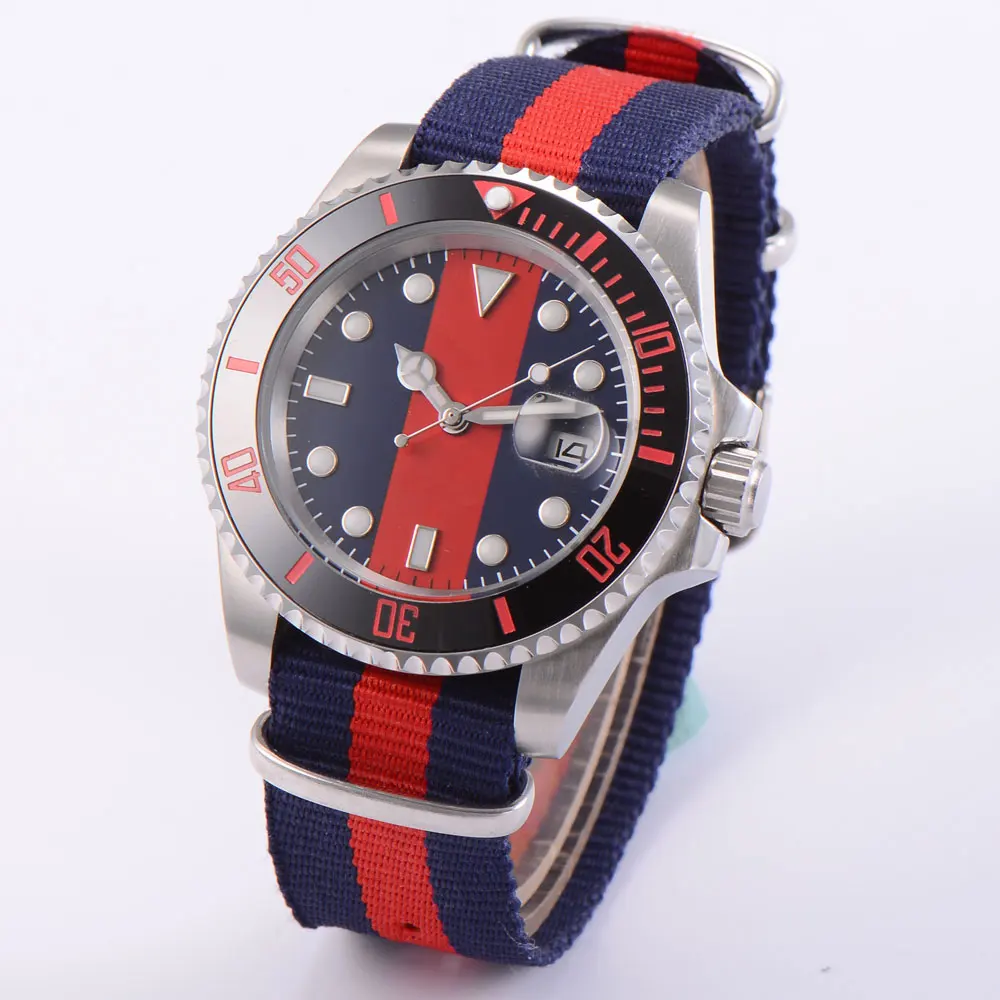 40mm blue & orange dial sapphire crystal automatic movement mens watch 
40mm blue & orange dial sapphire crystal automatic movement mens watch