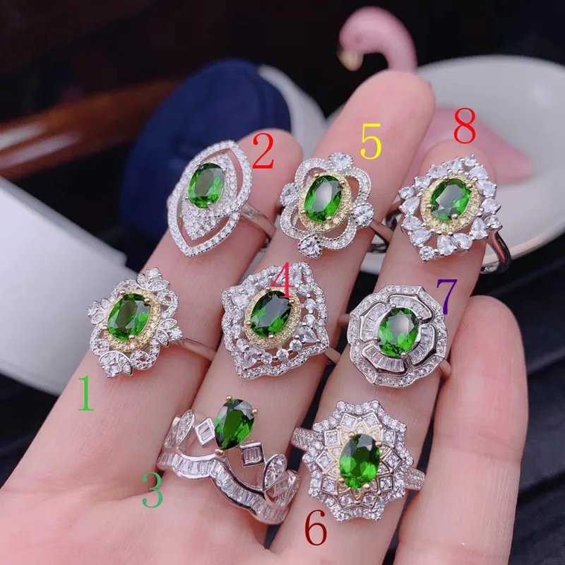 

pick one charming green diopside gemstone ring women 925 silver ring natural real gem green color birthday christmas gift