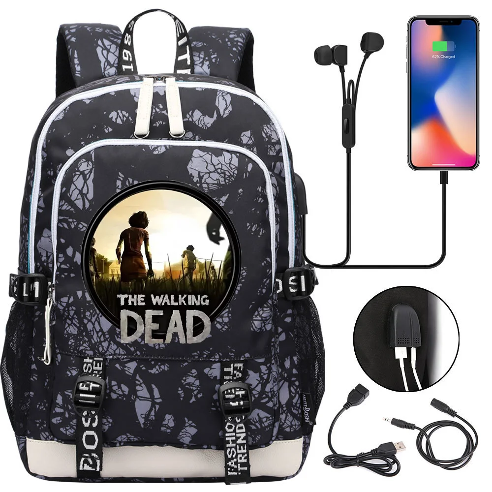 

The Walking Dead Backpack Teenager USB Charging Laptop Backpack Women Men Rucksack Kids Book Bag Mochila Travel Bag