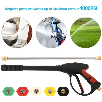 High Pressure Washer Gun Power Spray Gun 4000PSI with 19 Inch Extension Rod Replacement Wand Lance 5 Quick Connect Spray Nozzles
High Pressure Washer Gun Power Spray Gun 4000PSI with 19 Inch Extension Rod Replacement Wand Lance 5 Quick Connect Spray Nozzles