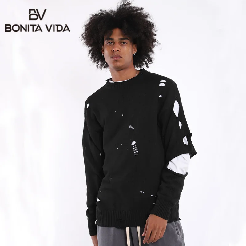 Bonita Vida Hole Loose Streetwear Mens Sweaters For 2019 Autumn Winter Ripped Korean Style Casual Pullover Hip Hop Black Sweater
Bonita Vida Hole Loose Streetwear Mens Sweaters For 2019 Autumn Winter Ripped Korean Style Casual Pullover Hip Hop Black Sweater