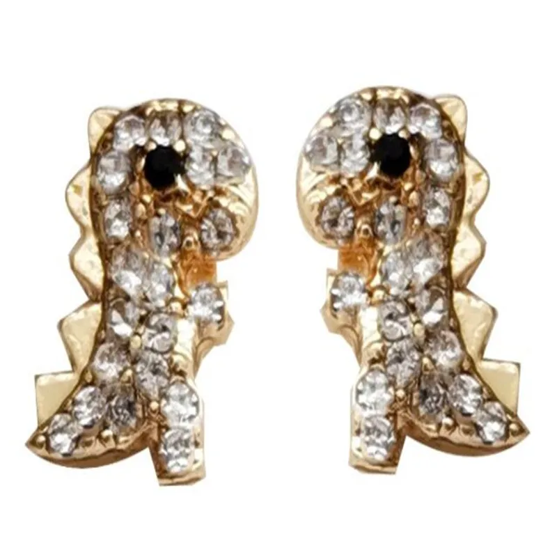 

Fashion Cute Dinosaur Crystal Gold Stud Earrings Creative Design Mini Women's Earrings Funny Jewelry For Girl Gifts