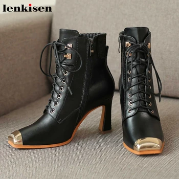 Lenkisen metal square toe lace up genuine leather women shoes high heels keep warm fashion side Zipper winter ankle boots L7f5
Lenkisen metal square toe lace up genuine leather women shoes high heels keep warm fashion side Zipper winter ankle boots L7f5