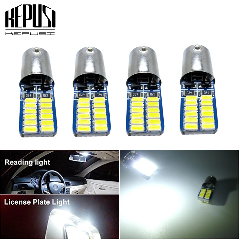 

4pcs BA9S T4W 24 led 3014 smd auto Clearance Lights car marker light parking BULBS reading dome Lamp license plate light canbus